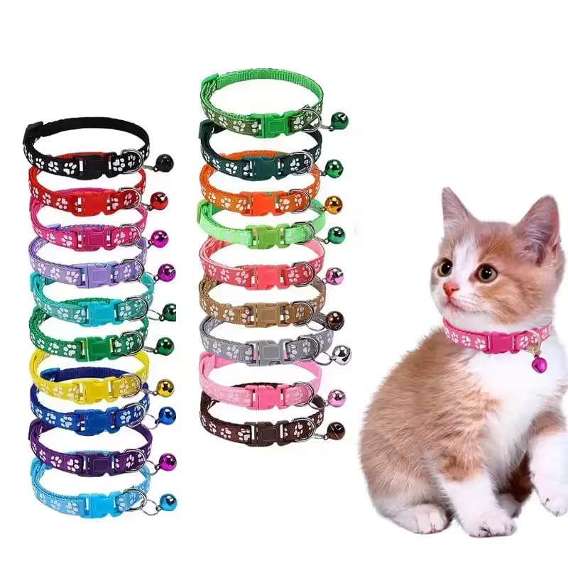 Pet Collar with Bell cartoon footprint colorful
